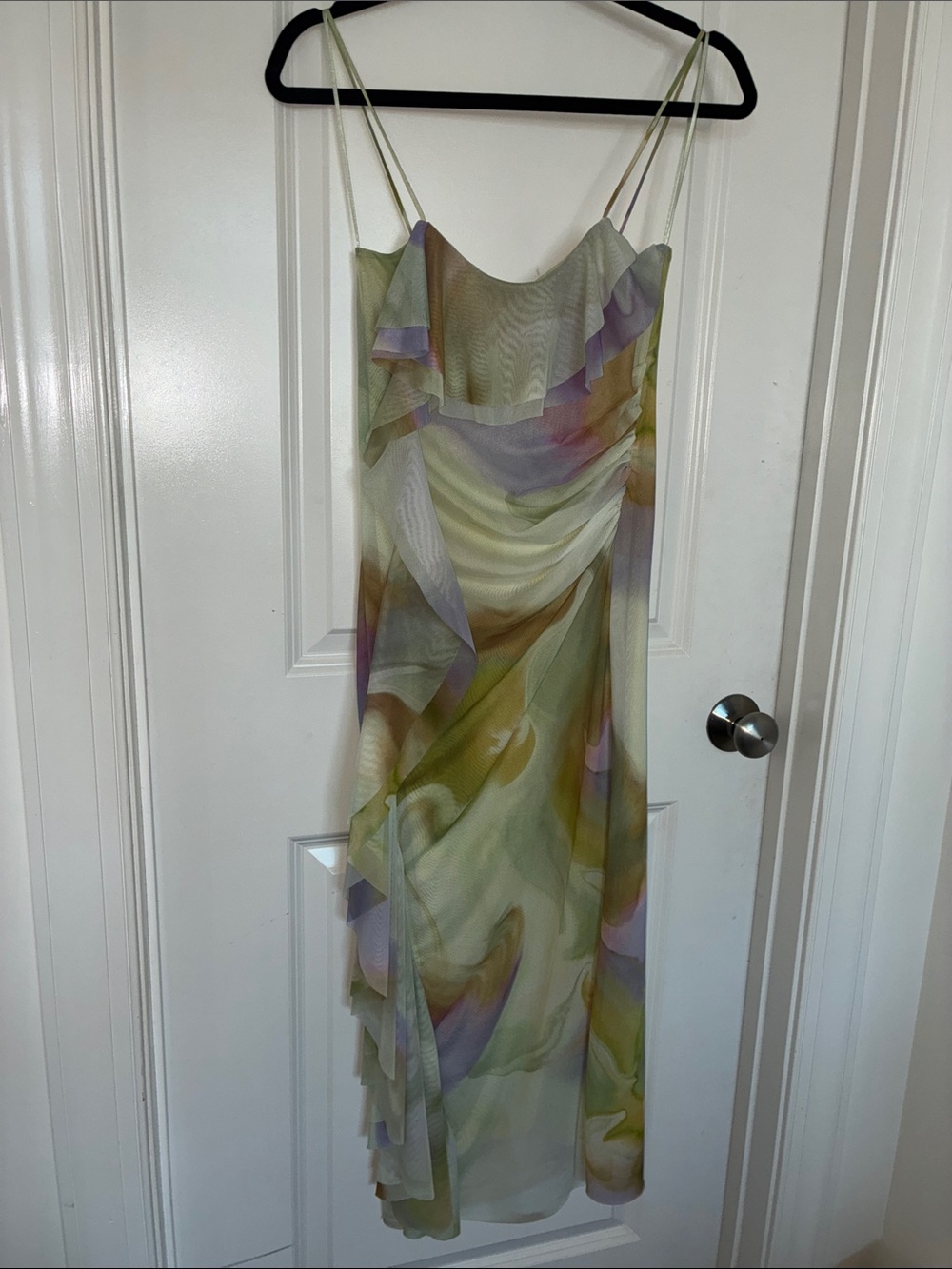 Zara Pastel Watercolor Strapless Ruffle Dress